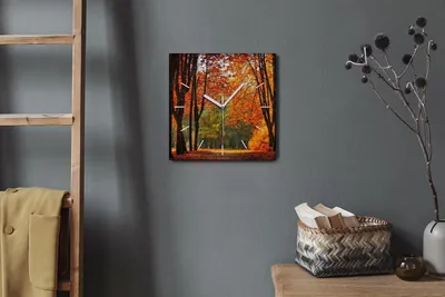 Produktbild von Coloray Hodiny Unikátní 30x30 cm  Tiché hodiny Pro obývací pokoj a kuchyň Nástěnné hodiny Plátno Bílé ručičky hodin - Podzimní lesní povaha