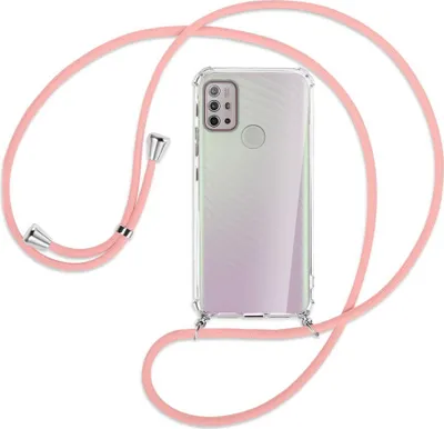 Produktbild von Handykette Backcover-Schutzhülle mit Band (Metall silberfarben) für Motorola Moto G10 (Power), G20, G30 - rosa