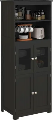 Image de Armoire de cuisine - Armoire haute - 2 Etagères ouvertes - 60x30x162 cm - A monter soi-même - Noir