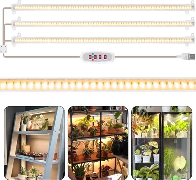 Produktbild von LED Pflanzenlampe Timer,LED Grow Lampe Dimmbar, Pflanzenlicht Sonnenlicht, Blumenlampe Wachstumslampe Gewächshaus Kräuter Blume(3 Lichtröhre,50cm)