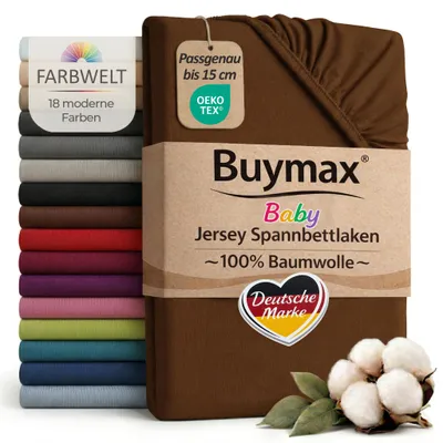 Produktbild von Buymax Baby Spannbettlaken 70x140 cm Schokobraun, Jersey 100% Baumwolle, Kinderbett Bettlaken, bis 15 cm Matratzenhöhe