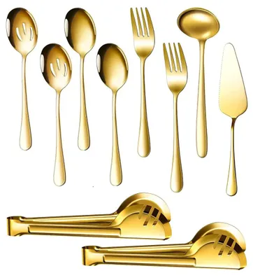 10-tlg. goldenes Servierbesteck-Set aus Edelstahl