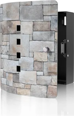 Zdjęcie produktu dla banjado designerska skrzynka na klucze ze stali nierdzewnej na 10 kluczy, szafka na klucze o wymiarach 24 x 21,5 x 7 cm z zamkiem magnetycznym, ściana z kamienia naturalnego [BWSK 12207]