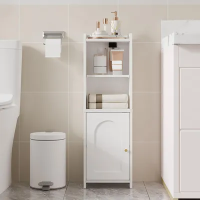 Image de Armoire de salle de bain avec portes, blanche, dimensions 20 x 25 x 80 cm, en MDF