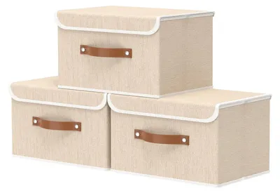 Image de Paniers de rangement avec couvercle, 33 x 23 x 20 cm, lot de 3, paniers de rangement, boîtes de rangement en tissu pour
