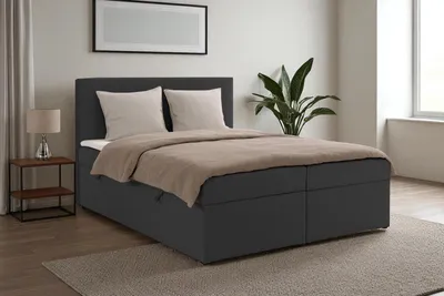 Produktbild von KSHOMECONCEPT Boxspringbetten mit Bettkasten VELLIS 120x200, Taschenfederkern Matratze, Anthrazit