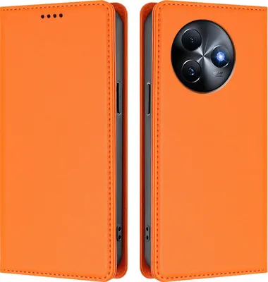 Image de Étui en cuir pour itel S24, étui à rabat magnétique en cuirPolyuréthaneavec support, orange