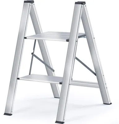 Produktbild von Stufenleiter mit Handlauf, Klapptrittleiter, Aluminium, 2 Stufen, Silber