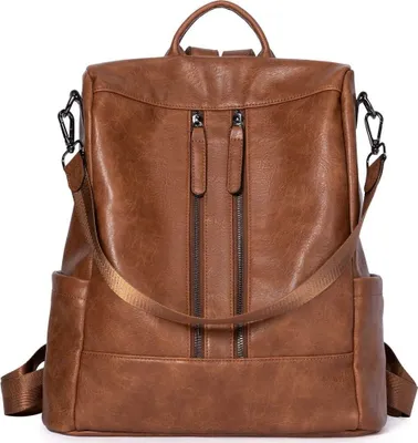 Produktbild von Women's Anti-Theft Leather Backpack, Handbag, Daypack, for Women, Girls, A-brown,