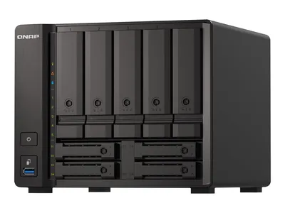 Produktbild von 9-bay NAS, AMD Ryzen V1500B 4C 8T 2.2GHz, 8GB DDR4 SODIMM, 5 x 2.5"/3.5" SATA 6Gbps + 2 x 2.5" U.2 NVMe PCIe Gen3 x4 / 2.5" SATA 6Gbps + 2 x 2.5" SATA 6Gbps drive bays. 2 x 2.5GbE, 1 x 10GBASE-T Multi-Gig (10G/5G/2.5G/1G/100M), USB 3.2 Gen2 Type-A and Type