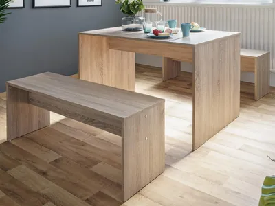 Produktbild von Tischgruppe Essgruppe Sitzgruppe Tischset Esszimmermöbel (3-teilig) "Bellevue I" Sonoma-Eiche