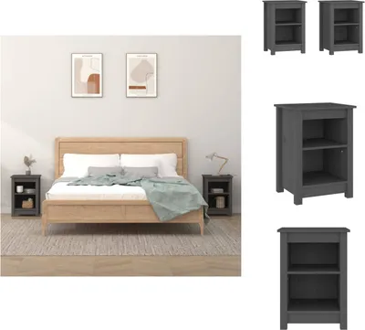 Produktbild von vidaXL Nachttische 2 Stk. Grau 40x35x55 cm Massivholz Kiefer -  Nachttische
