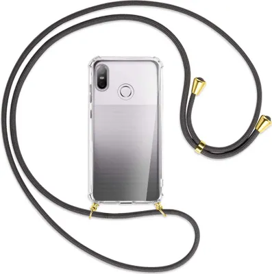 Produktbild von Handykette Backcover-Schutzhülle mit Band (Metall goldfarben) für HTC U12 life - dunkelgrau