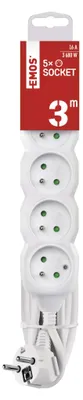 Prodlužovací kabel 3 m / 5 zásuvek / bílý / PVC / 1,5 mm2