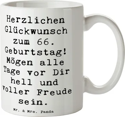Produktbild von Mr. & Mrs. Panda Becher Spruch 66. Geburtstag Glückwünsche - Weiß - Geschenk, Trinkbecher, Kaffeebecher, besondere Anlass, Geburtstagsgeschenk, Kaffeetasse, Alter, Tasse