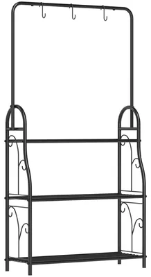Produktbild von Moonbite Pflanzenständer 75 × 25 × 137 cm, Blumenregal aus Metall mit 3 Etagen, Hängestange und 3 Haken, je 20 kg belastbar, Blumentreppe, Metall, Schwarz