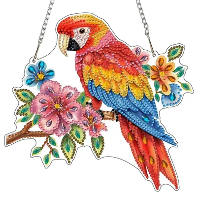 Zdjęcie produktu dla Obrazek do ozdabiania diamentami, kolorowy papuga, 20x20 cm, dekoracja okienna, wiszący ornament, zestaw do rękodzieła