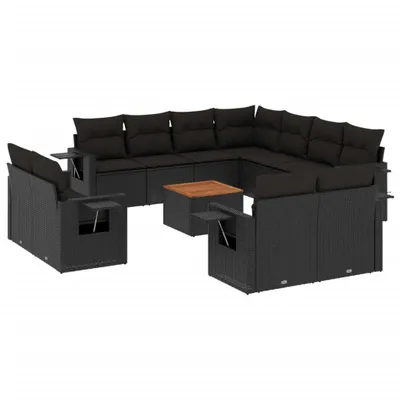 Produktbild von vidaXL 12-tlg. Garten-Sofagarnitur mit Kissen Schwarz Poly Rattan