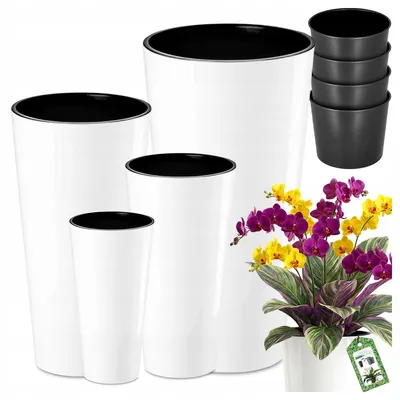 Zdjęcie produktu dla Zestaw 4 doniczek Prosperplast | Tubus Slim Shine | Biały | 15 cm, 20 cm, 25 cm, 30 cm