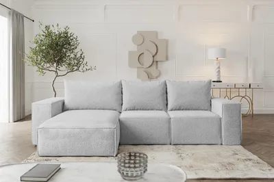 Produktbild von Ecksofa Sofa mit Schlaffunktion ESTELLE in Stoff Abriamo Hellgrau Ottomane Links