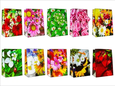 Produktbild von Geschenktaschen Geschenktüten Blumen Geburtstag Allgemein Groß 32 cm x 26 cm x 14 cm 10er Set
