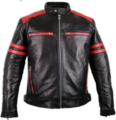 Produktbild von Retro Motorrad Lederjacke mit Protektoren / Schwarz mit roten Applicationnen (S)