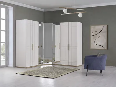 Obrázek produktu pro Eckschrank Kleiderschrank Schränke Weiß Holz Spiegel 7 Türen Groß