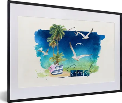 Produktbild von MuchoWow® MuchoWow® Gerahmtes Poster Vogel - Palme - Himmel - Strand 60x40 cm - Poster mit zchwarzem Bilderrahmen - Schlafzimmer - Plakat in Rahmen - Drucken