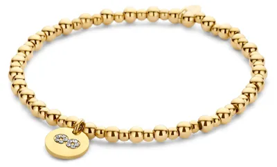 Produktbild von CO88 Collection 8CB-91267 Armband aus Stahlperlen mit Unendlichkeitssymbol – 3,9 mm und 2,8 mm große Perlen – 10 mm großer Anhänger – Zirkonia – dehnbar – 17,8 cm – goldfarben