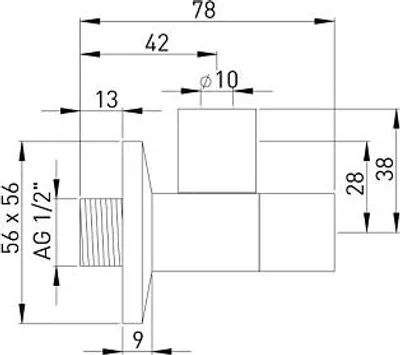 Produktbild von ASW Design-Eckventil 108688 Messing verchromt, kantige Bauform, 1/2" x 10 mm