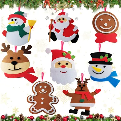 Imagen del producto de Kit creativo de 8 piezas, set para hacer coronas navideñas de fieltro, para niños, decoración navideña