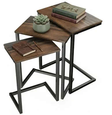 Image de Lot de 3 tables d'appoint HOMCOM, tables gigognes peu encombrantes avec structure en acier, marron