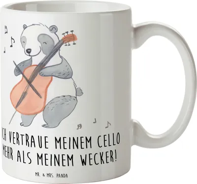 Produktbild von Mr. & Mrs. Panda Becher Cello Vertrauen - Weiß - Geschenk, Orchester, Lernen, Klassische Musik, kaffeebecher bedruckt, Instrument, Musikinstrument, Tasse, Kaffeetasse
