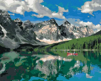 Produktbild von Zuty - Malen nach Zahlen - BERGE UND EIN BOOT AUF DEM SEE (DENNIS FRATES), 40x50 cm, ohne Keilrahmen