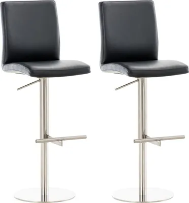 Produktbild von 2er Set Barhocker DIVER - Kunstleder Schwarz 40x49x93 cm Silber | Barstuhl Höhenverstellbar Mit Lehne Drehbar Tresenhocker Tresenstuhl Kneipenhocker