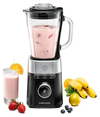 Obrázok produktu pre Rommelsbacher MX 1260, Stolný mixér, Pulzný spínač, Drtenie ľadu, 1200 W, Čierna, Nerezová oceľ, Priehľadná