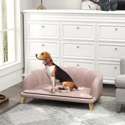 Produktbild von Haustiersofa für mittelgroße und große Hunde bis 25 kg, robustes Holz, gepolstert, Rosa, 98,5x60,5x35,5 cm, stabil, für Haustiere