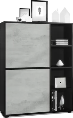 Produktbild von Vladon Highboard Schrank Anrichte Cuba mit 8 Fächern,  Germany, Korpus in Schwarz matt / Fronten in Beton Oxid Optik