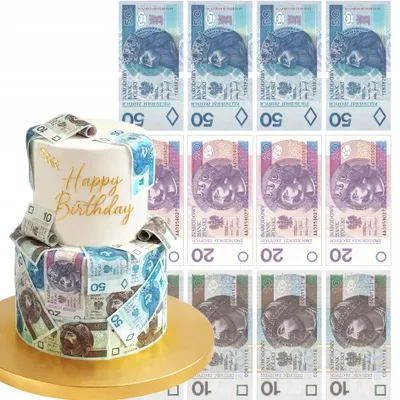 Zdjęcie produktu dla Banknoty Polskie Waflowe Ozdoba Na Tort Pieniądze Złoty Dekoracja 10 20 50