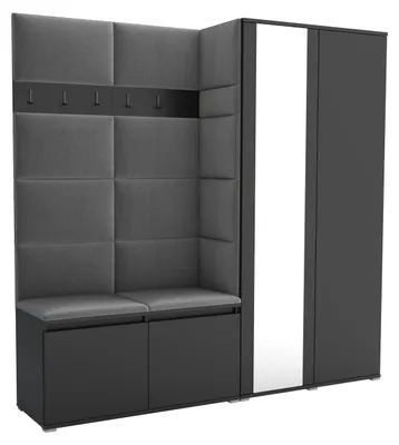 Produktbild von Garderobe LUTON 4 BLACK 33– Farbe: Schwarz, moderner Schrank 40x190x186 cm, funktionale Lösung für den Flur, Garderobeschrank, Flurmöbel