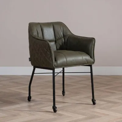 Produktbild von Bronx71 Esszimmerstuhl Leder Royce mit Rollen grün