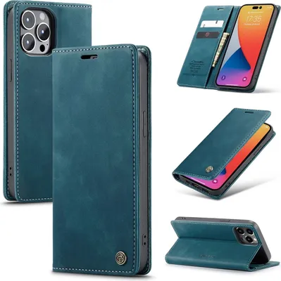 Produktbild von König Design Hülle kompatibel mit iPhone 14 Pro Kunstleder Handyhülle - Handy Case Blau