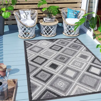 Obrázok produktu pre Koberce Carpeto Geometric Indoor & Outdoor Rug Weatherproof for Balcony, Terrace - Balcony Rug Waterproof - Outdoor Rug Weatherproof - Outdoor Rug Terrace Large - Grey - 120 x 170 cm