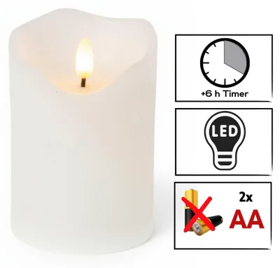Produktbild von LED Stumpenkerzen 4er Set Weiß Ø 7,5 x 15 cm - Flammenlos mit Timer