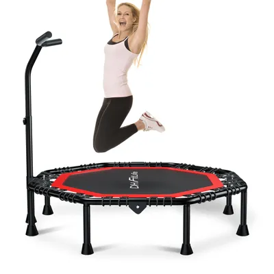 Produktbild von DH FitLife Fitness Trampolin klappbar 45 Zoll 115cm - Leise Gummiseilfederung, Indoor/Outdoor mit 3-fach verstellbarem Griff & ohne Installation