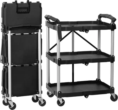 Obrázek produktu pro Servírovací vozík na kolečkách - Úložný regál - Úspora místa - Třípatrový - 64 x 40,5 x 82 cm - Černý