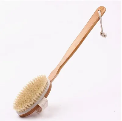 Produktbild von Naturborsten und langer Stiel - Gebogene Rückenbürste aus Holz - Hervorragend für eine sanfte Hautreinigung, Trockenmassage und sanftes Peeling, natürliche Farbe, 41 * 6,5 cm