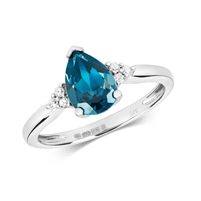 Produktbild von Edler 9 Karat (375) Weißgold Damen - Diamant Solitärring Brillant-Schliff 0.06 Karat mit London - Blautopas, 57 (18.1); TRS10962RSP