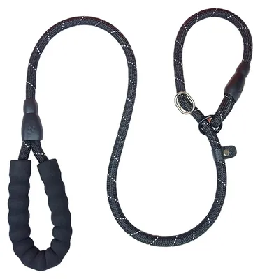Obrázek produktu pro Černá reflexní vodítko pro psy, délka 130 cm, s obojkem, nylonové, s polstrováním, vhodné pro všechny psy