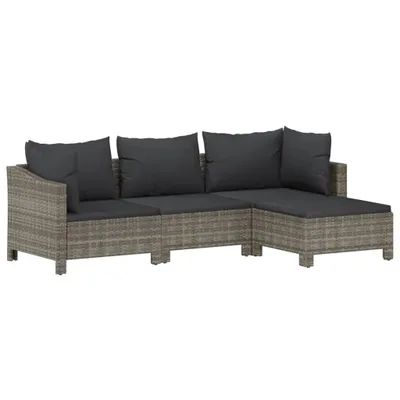 Produktbild von 4-tlg. Garten-Lounge-Set mit Kissen Grau Poly Rattan